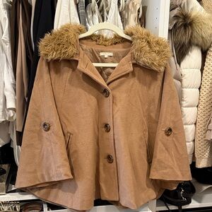 Women's Tan Faux Fur Collar Coat